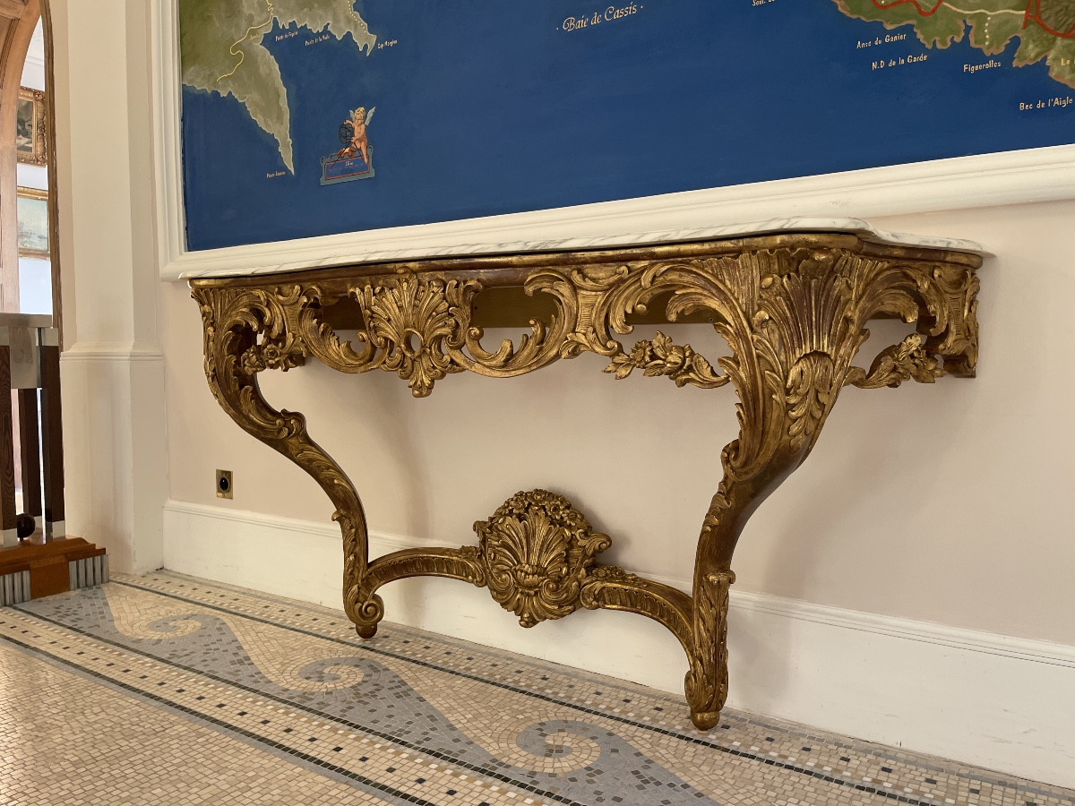 Carved And Gilded Wooden Console Table With A Marble Top – 20th Century Work-photo-3