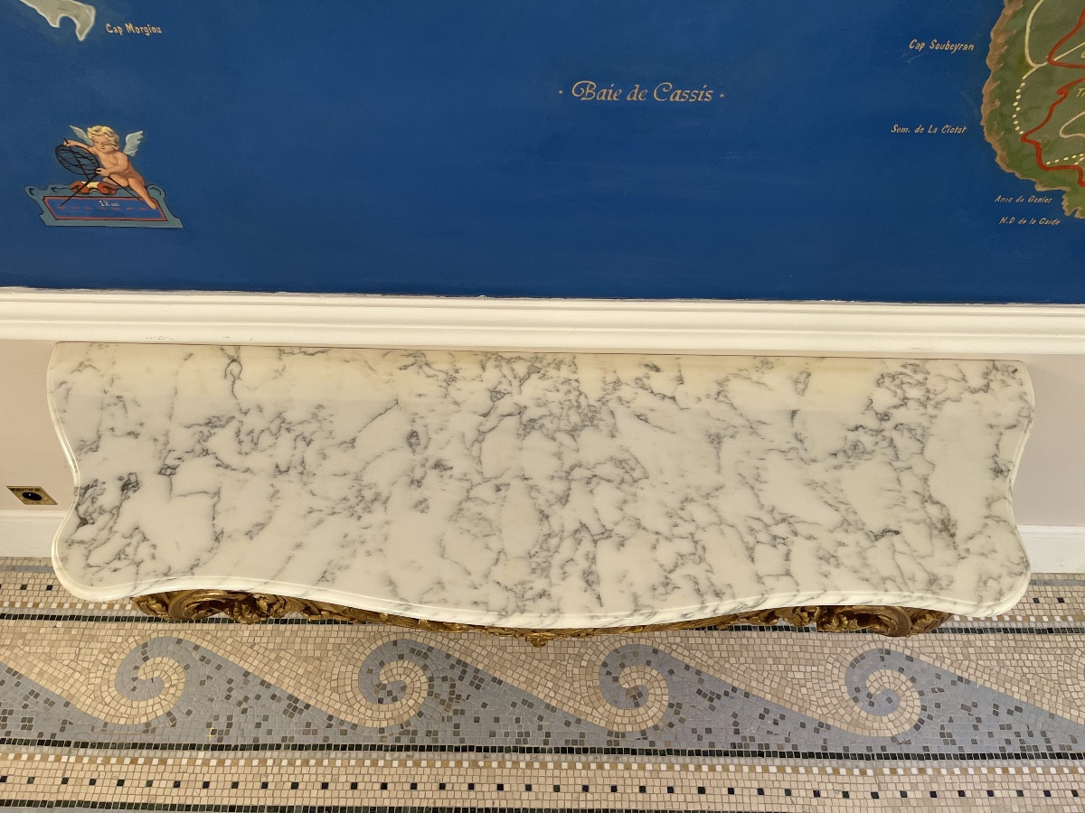 Carved And Gilded Wooden Console Table With A Marble Top – 20th Century Work-photo-4