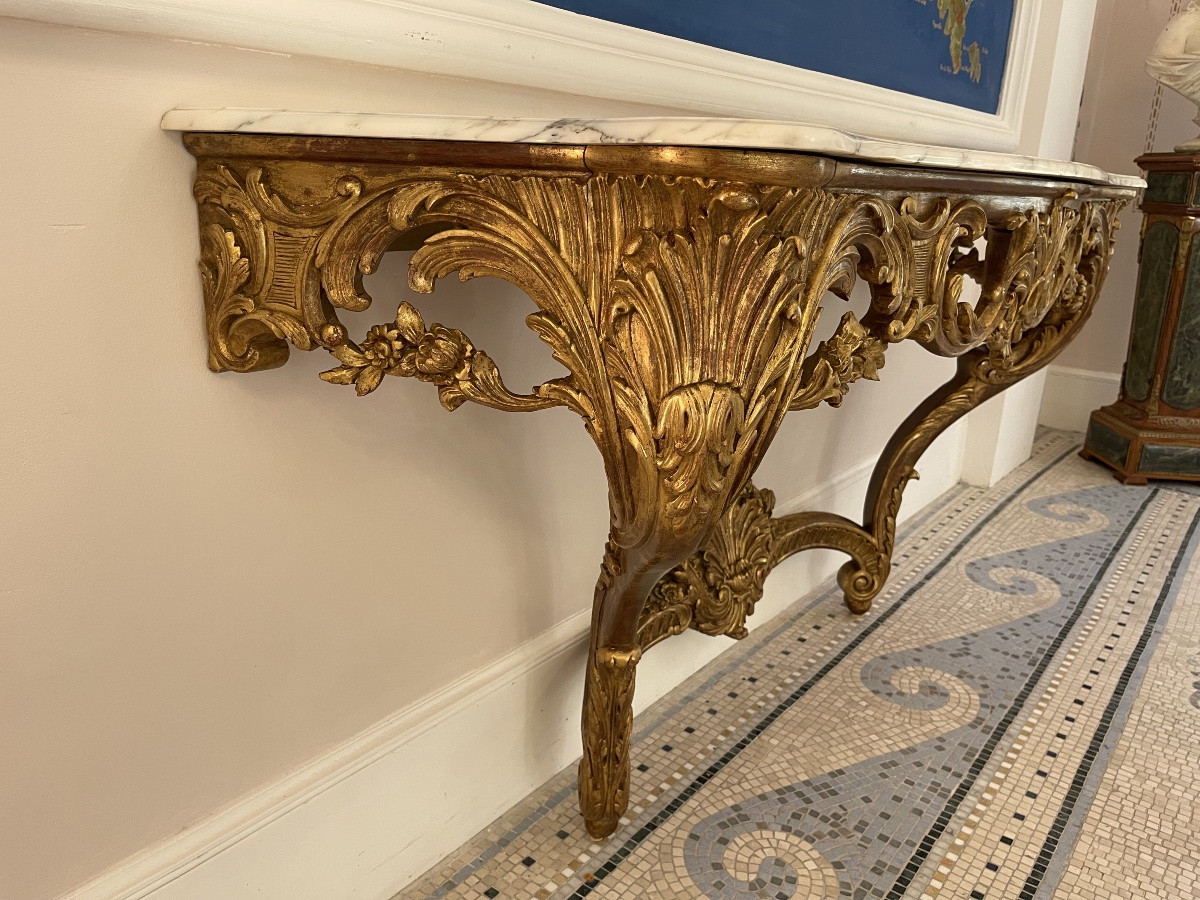 Carved And Gilded Wooden Console Table With A Marble Top – 20th Century Work-photo-2