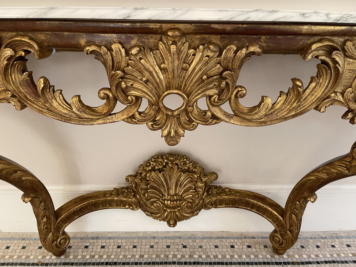 Carved And Gilded Wooden Console Table With A Marble Top – 20th Century Work-photo-3