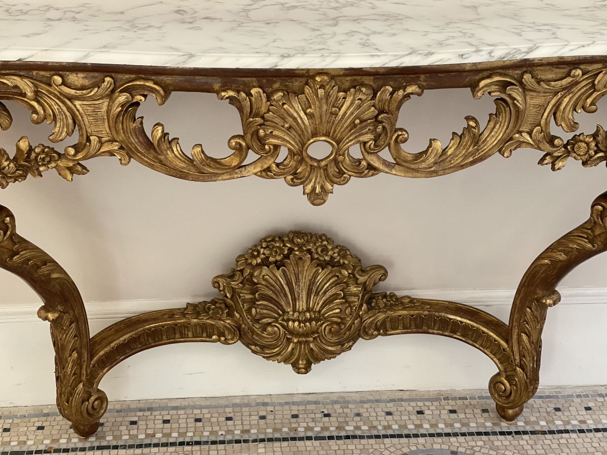 Carved And Gilded Wooden Console Table With A Marble Top – 20th Century Work-photo-5