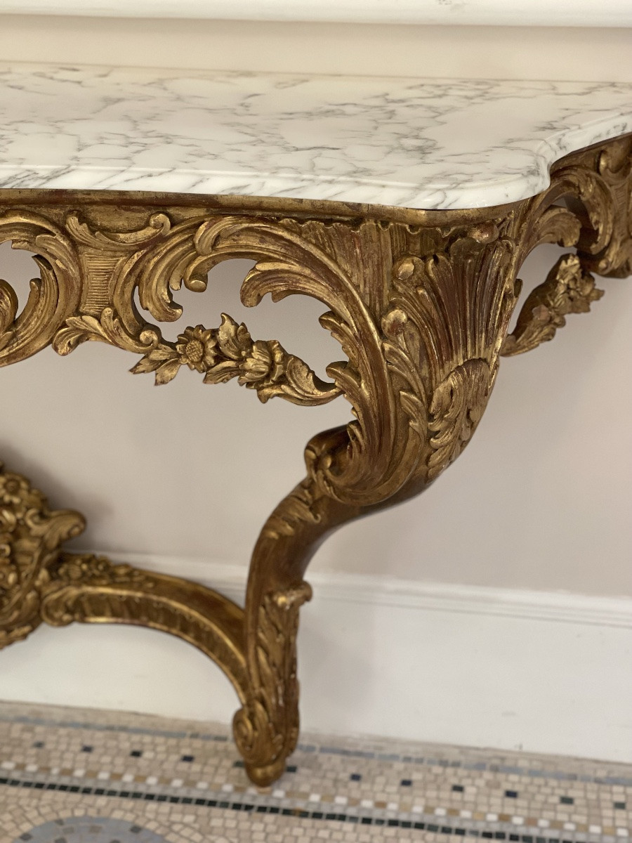 Carved And Gilded Wooden Console Table With A Marble Top – 20th Century Work-photo-6