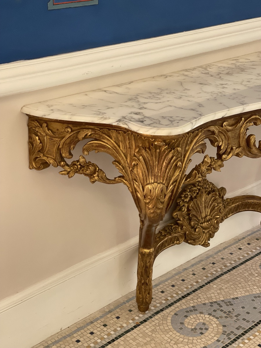 Carved And Gilded Wooden Console Table With A Marble Top – 20th Century Work-photo-7