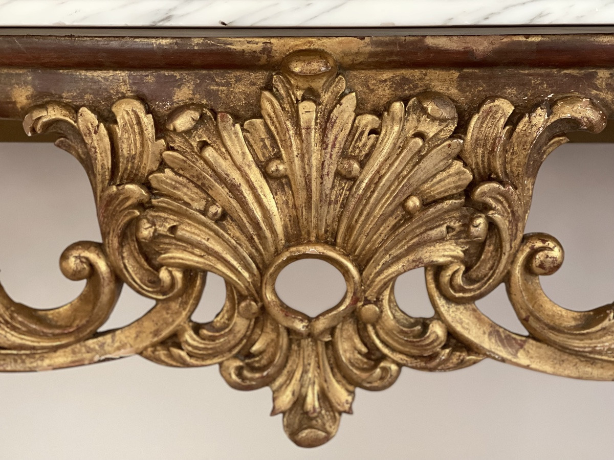 Carved And Gilded Wooden Console Table With A Marble Top – 20th Century Work-photo-8