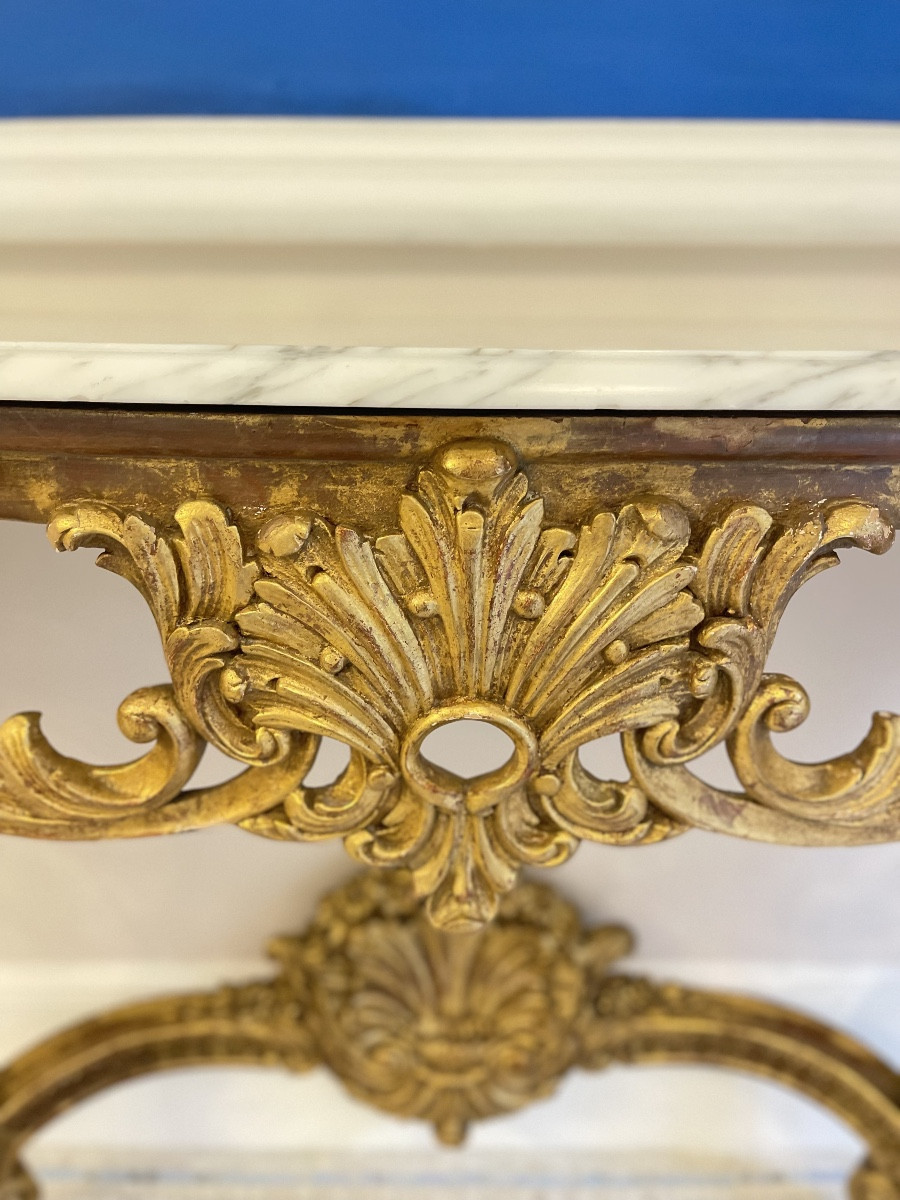 Console en bois sculpté et doré, dessus en marbre -photo-7