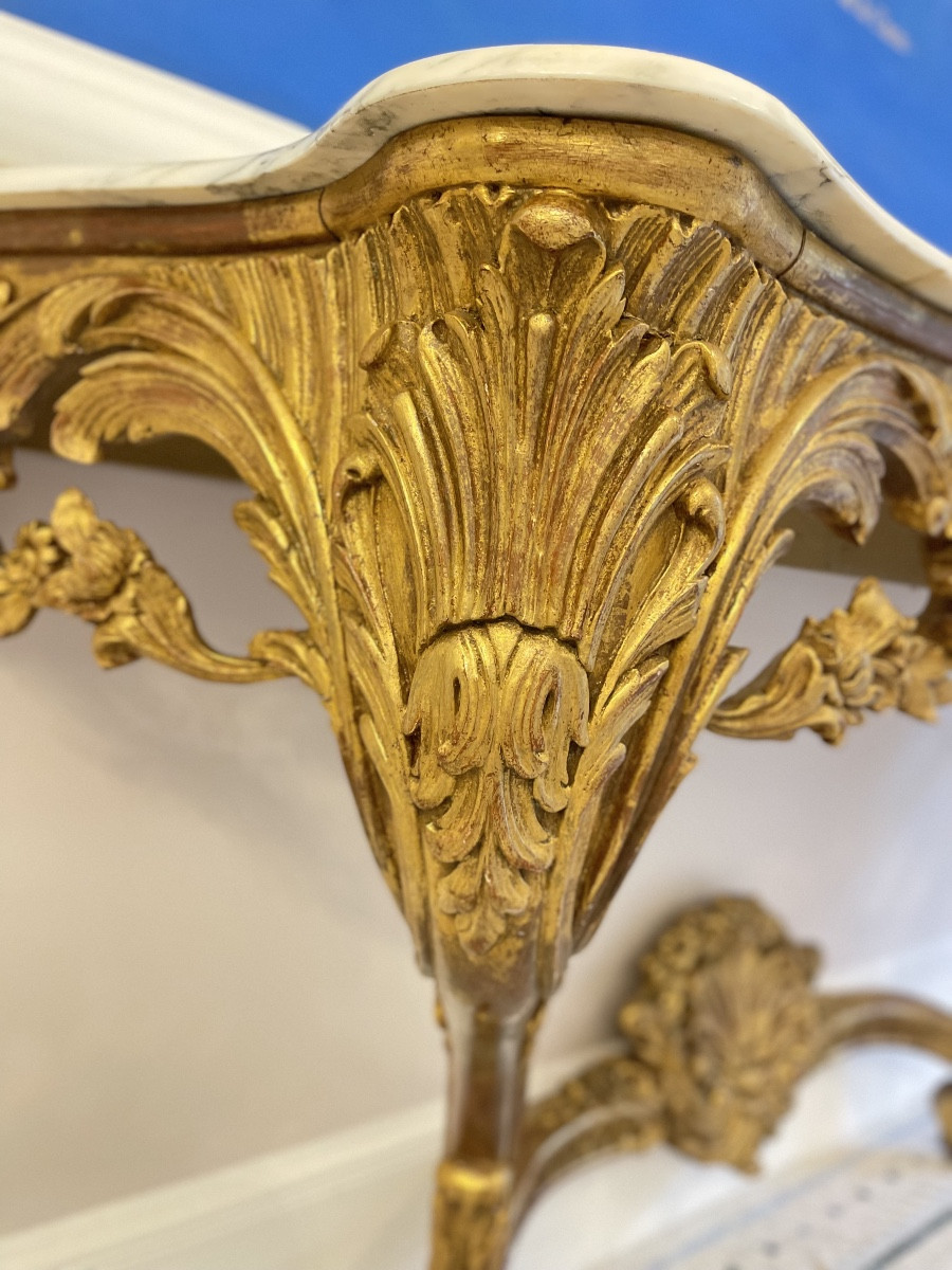 Console en bois sculpté et doré, dessus en marbre -photo-6