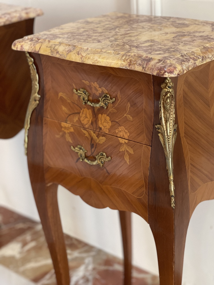Paire de chevets en marqueterie – Style Louis XV -photo-2
