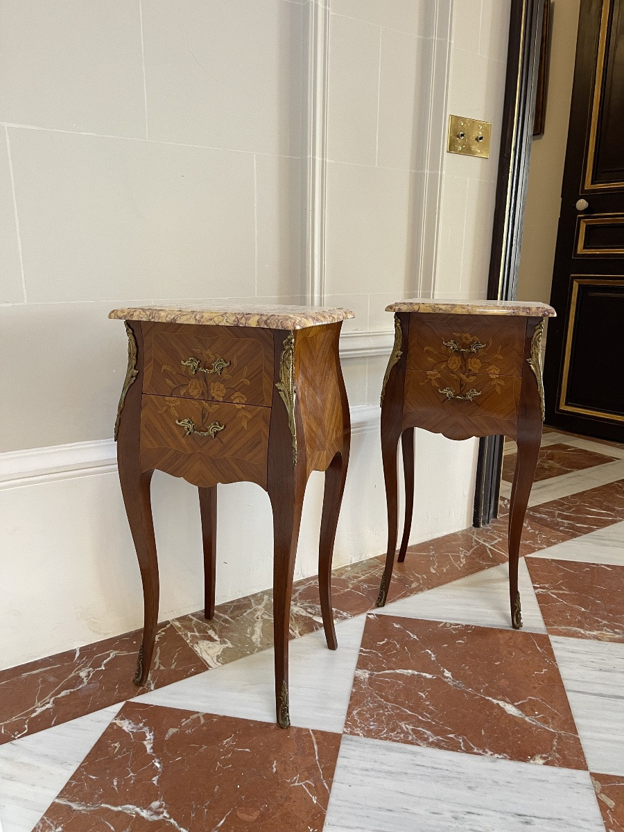 Paire de chevets en marqueterie – Style Louis XV -photo-1
