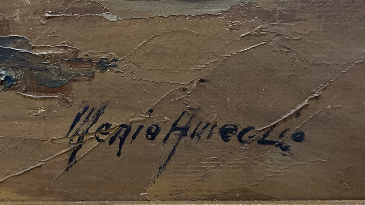 Oil On Canvas By Merio Ameglio Representing A Lively Mediterranean Harbour-photo-2