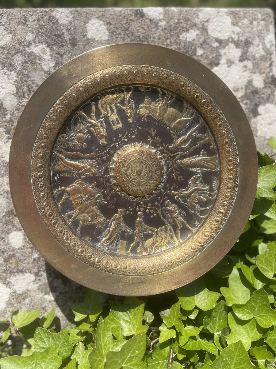 Coupe en bronze Barbedienne, décor allégorique antique. F. Levillain, datée 1879 , XIXe siècle-photo-6