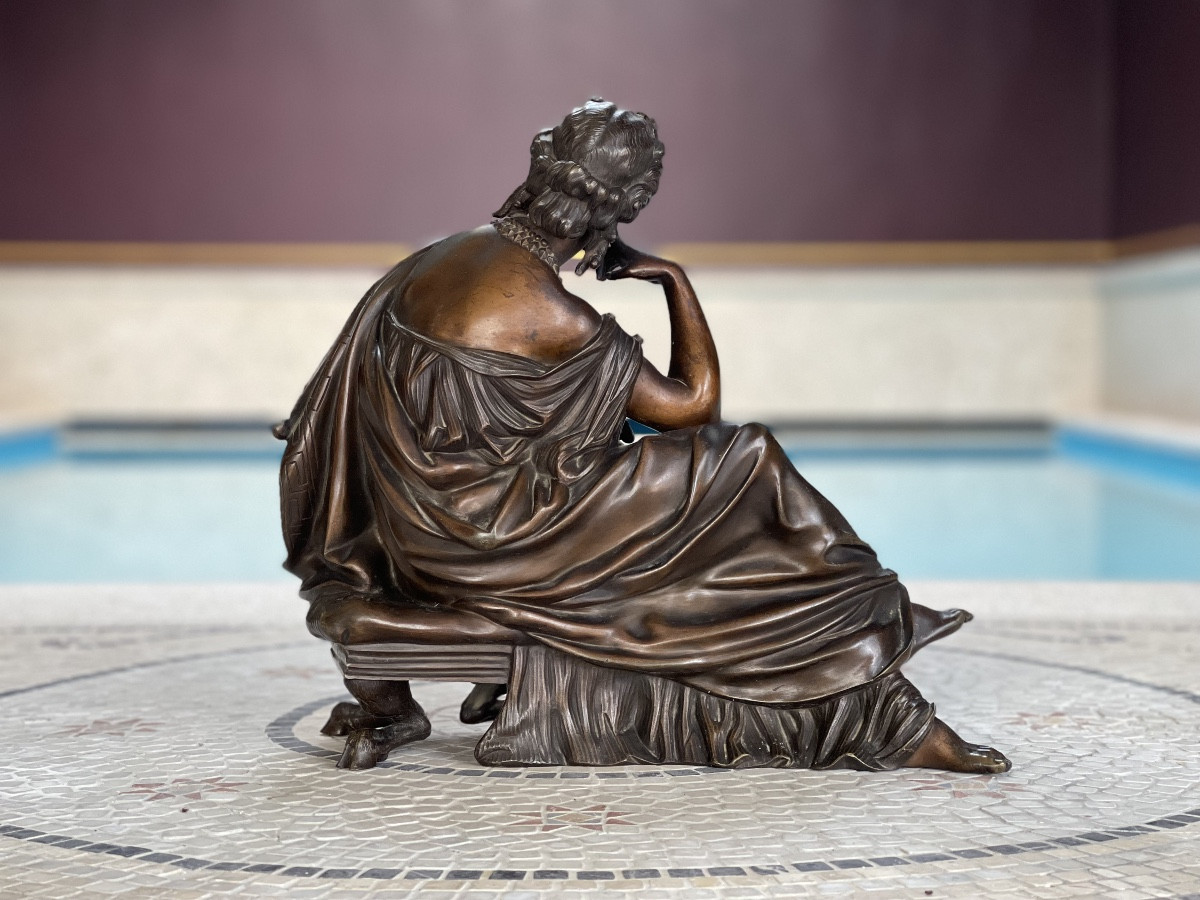 Bronze Sculpture From The XIXᵉ Century Representing A Female Figure Reclining In A-photo-3