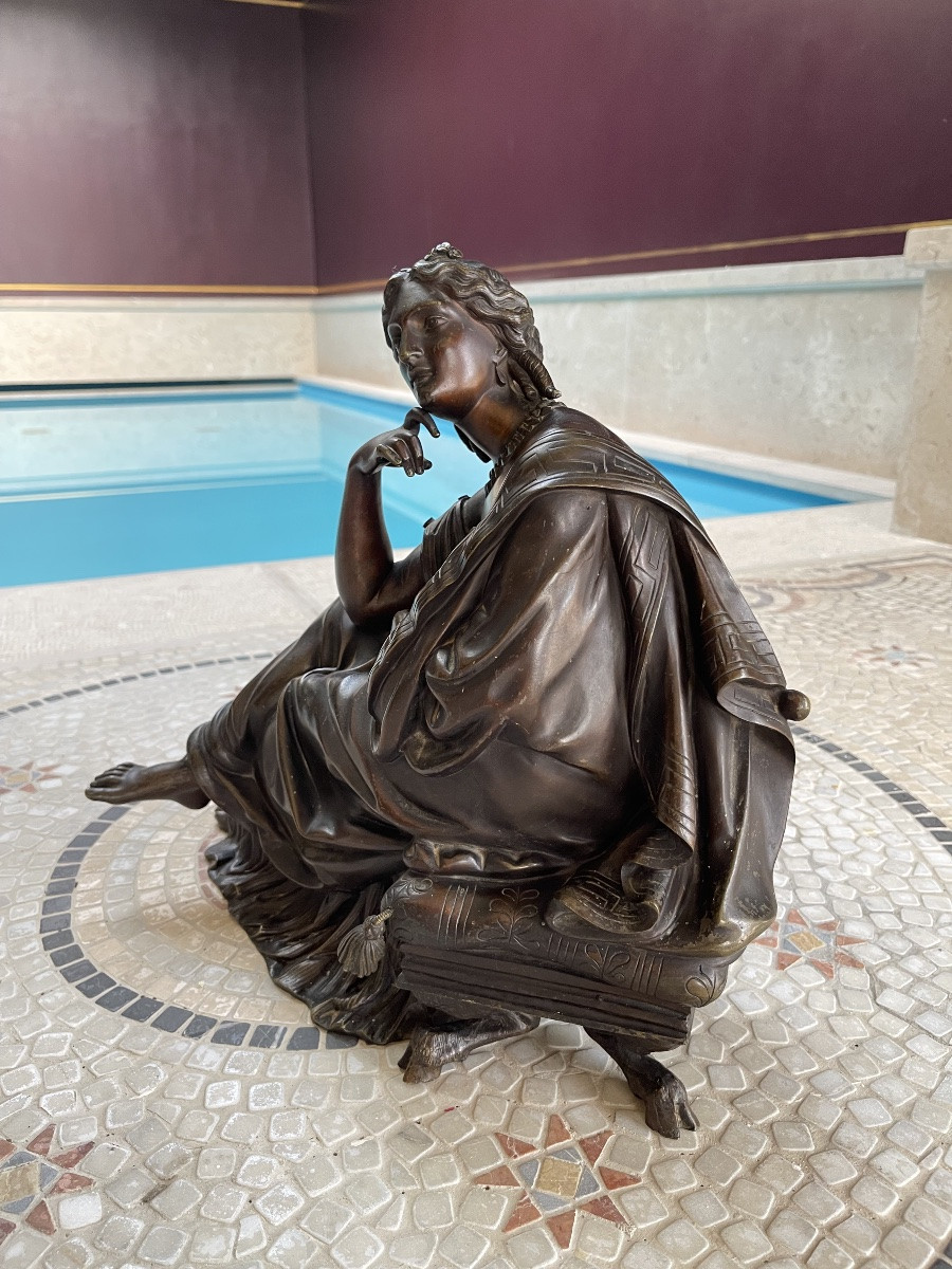 Bronze Sculpture From The XIXᵉ Century Representing A Female Figure Reclining In A-photo-2