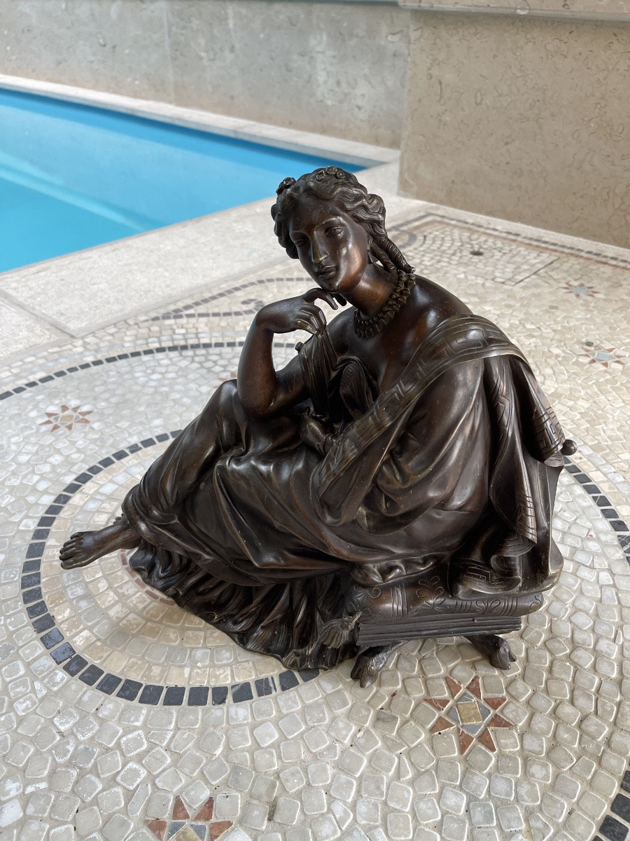 Bronze Sculpture From The XIXᵉ Century Representing A Female Figure Reclining In A-photo-3