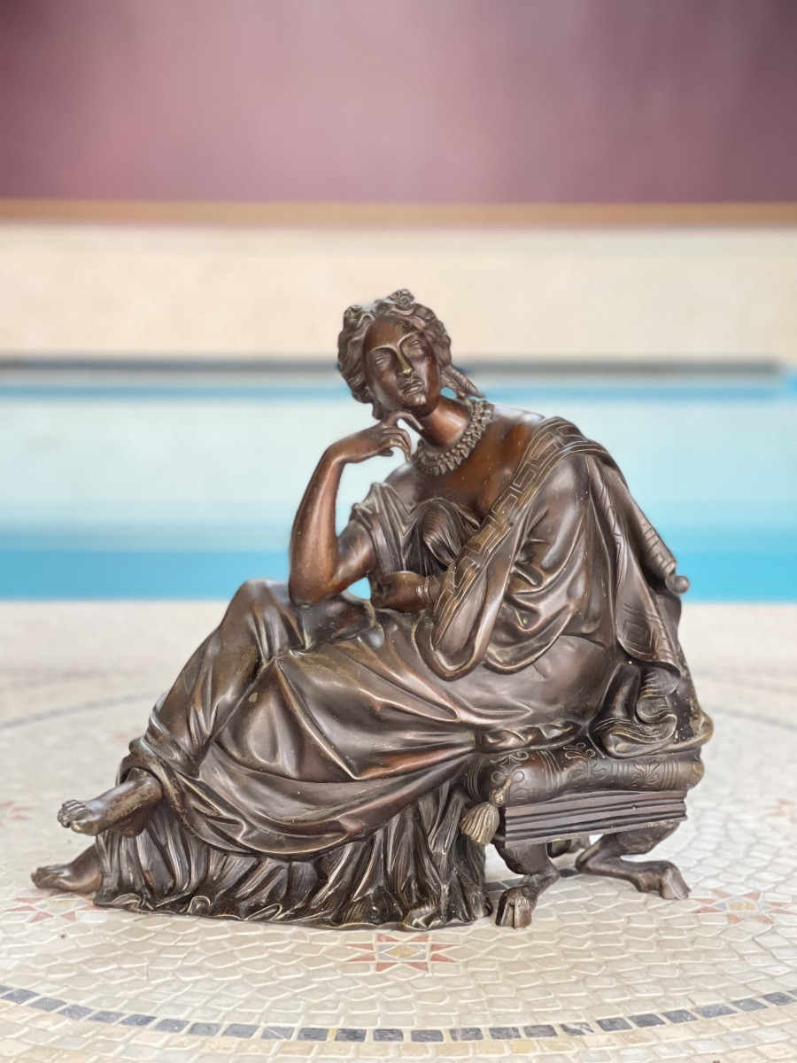 Bronze Sculpture From The XIXᵉ Century Representing A Female Figure Reclining In A