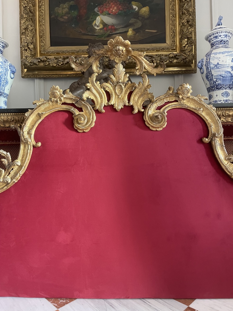 Importante Tête de Lit Louis XV en Bois Sculpté et Doré, XVIIIe Siècle-photo-2