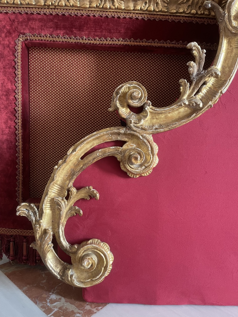 Importante Tête de Lit Louis XV en Bois Sculpté et Doré, XVIIIe Siècle-photo-3