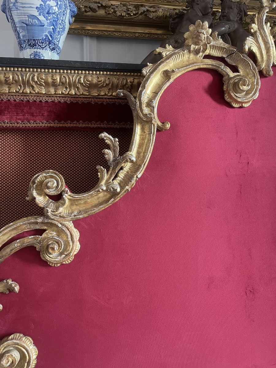 Importante Tête de Lit Louis XV en Bois Sculpté et Doré, XVIIIe Siècle-photo-4