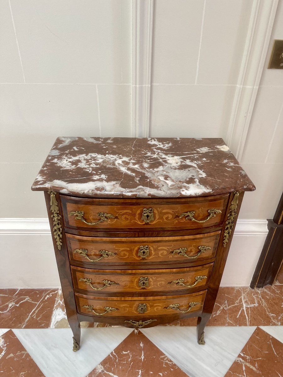 Petite commode chiffonnière en marqueterie, style Transition, XIXᵉ siècle-photo-3