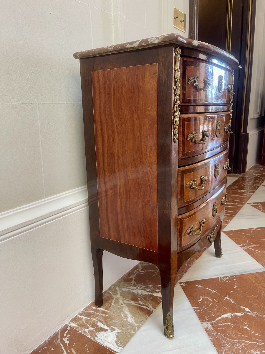 Petite commode chiffonnière en marqueterie, style Transition, XIXᵉ siècle-photo-2