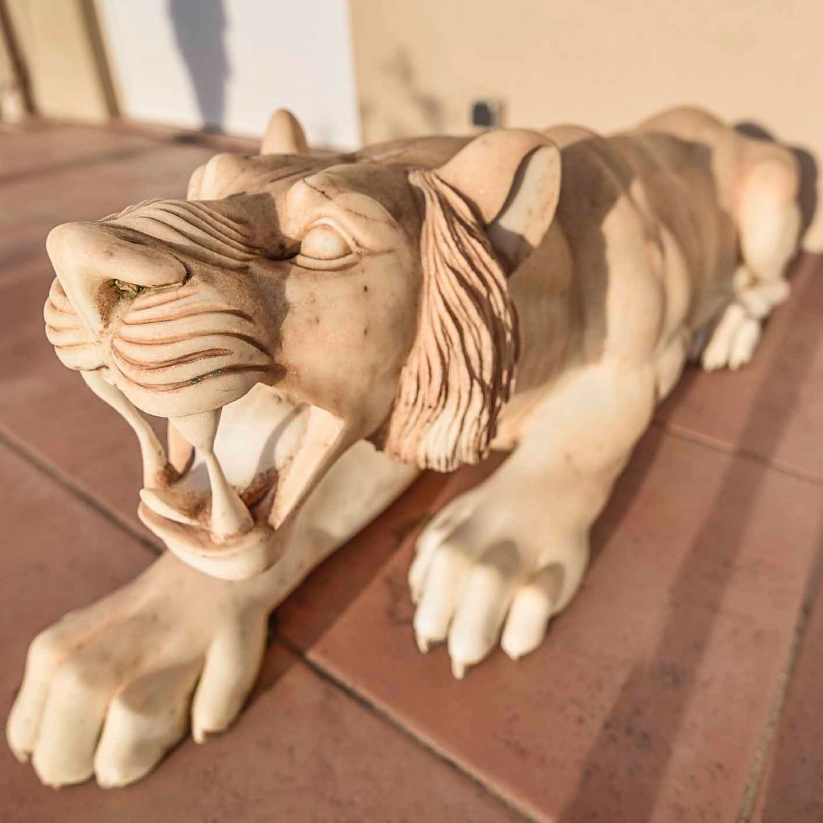 Pair Of Large Marble Tigers-photo-4