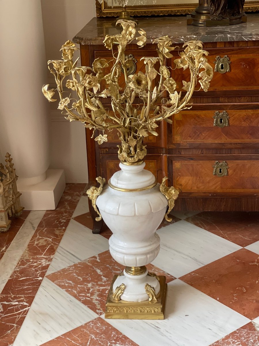 Huge Pair Of Candelabra In Marble And Gilt Bronze.-photo-2