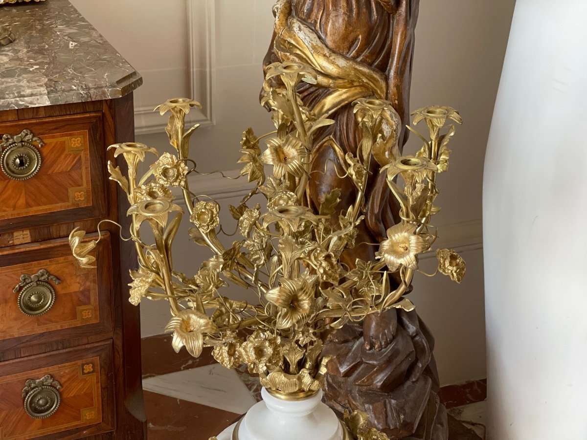 Huge Pair Of Candelabra In Marble And Gilt Bronze.-photo-7