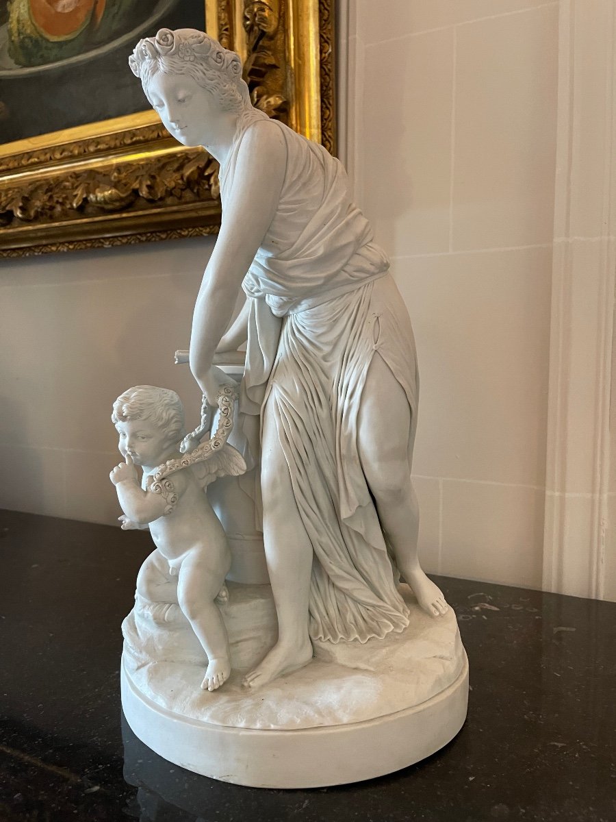 Vénus Désarmant Cupidon, Important Groupe En Biscuit De Porcelaine/sculpture/statue-photo-1