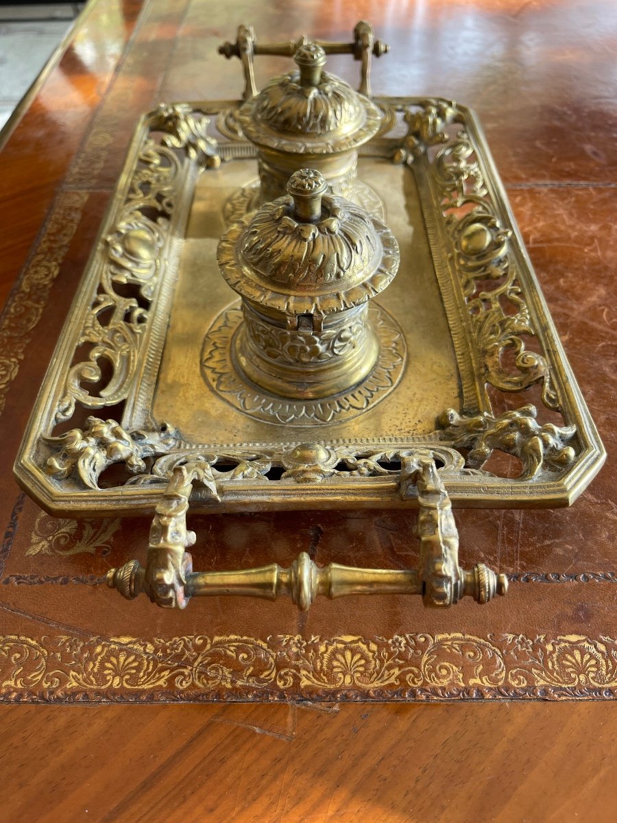 Encrier De Bureau Double En Bronze -photo-3