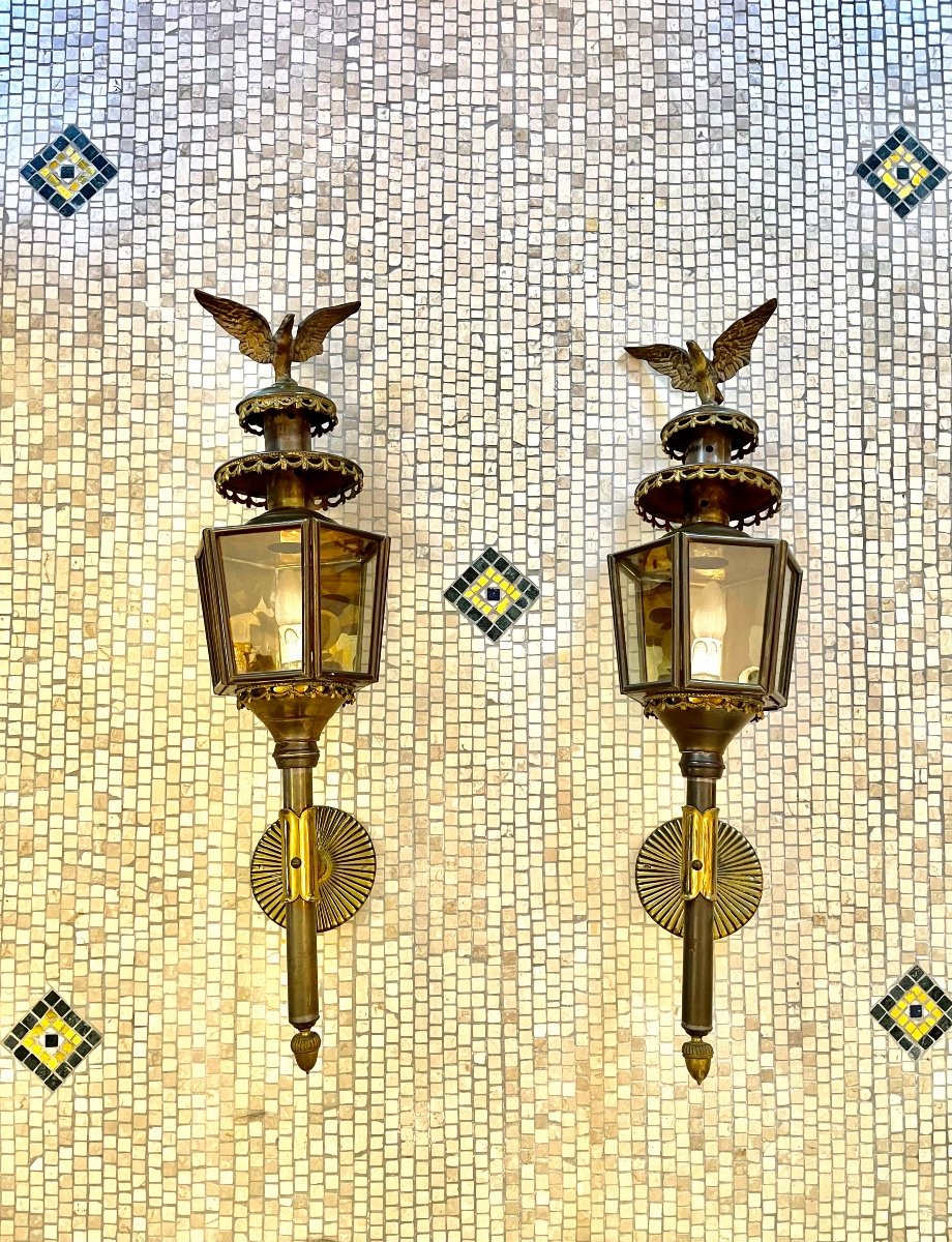 Pair Of Large Carriage Lanterns.