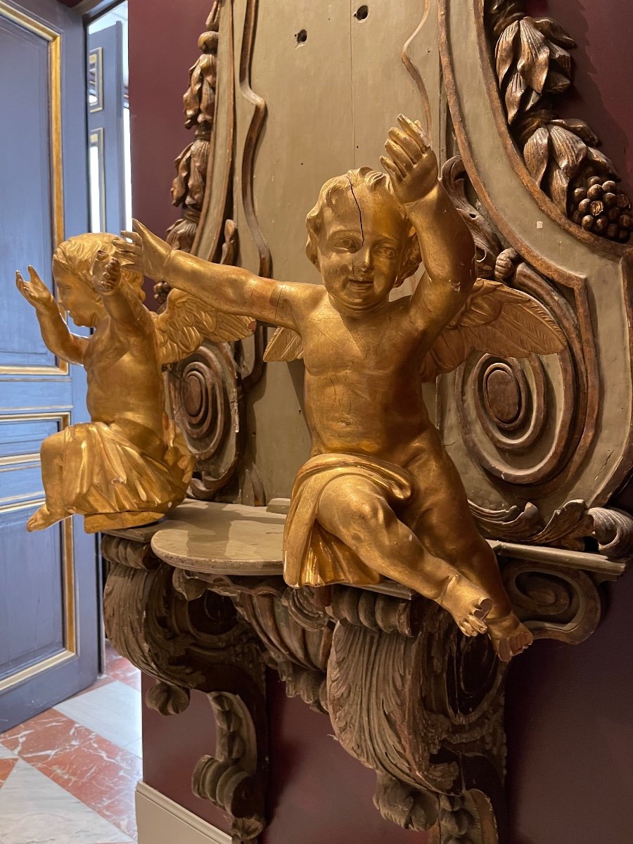 Paire D’anges En Bois Doré époque Louis XIV-photo-2
