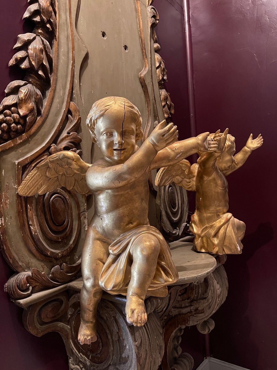 Paire D’anges En Bois Doré époque Louis XIV