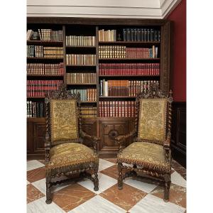 Pair Of Henri II / Louis XIII Armchairs, Armchairs, Thrones.