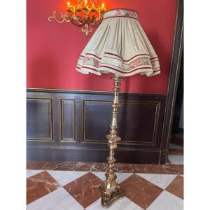 Old Pique Candle Mounted In Lamp