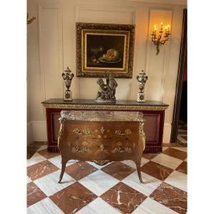 Louis XV Style Bombé Commode In Floral Marquetry, Napoleon III Period – 19th Century
