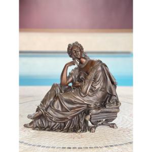 Bronze Sculpture From The XIXᵉ Century Representing A Female Figure Reclining In A