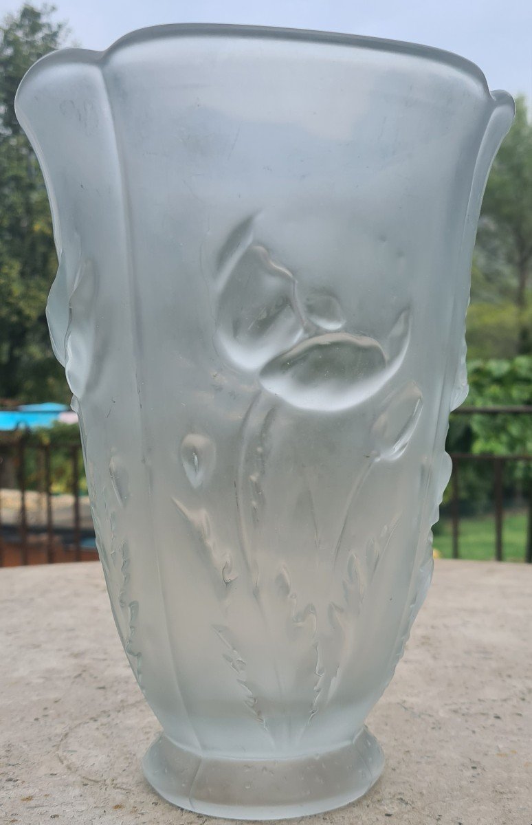 Vase Barolac Tchèque Moulé Par Joseph Inwald En Verre Satin Des Années 30-photo-3