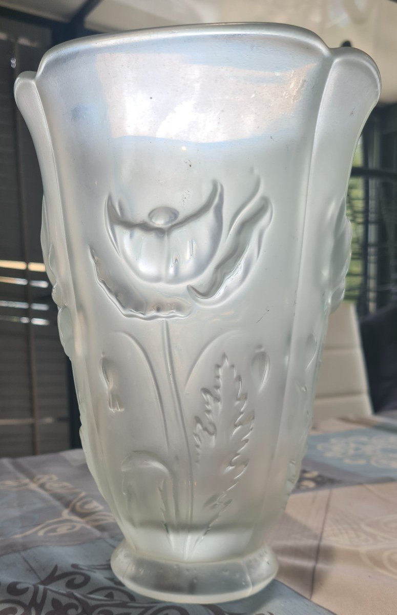 Vase Barolac Tchèque Moulé Par Joseph Inwald En Verre Satin Des Années 30-photo-4