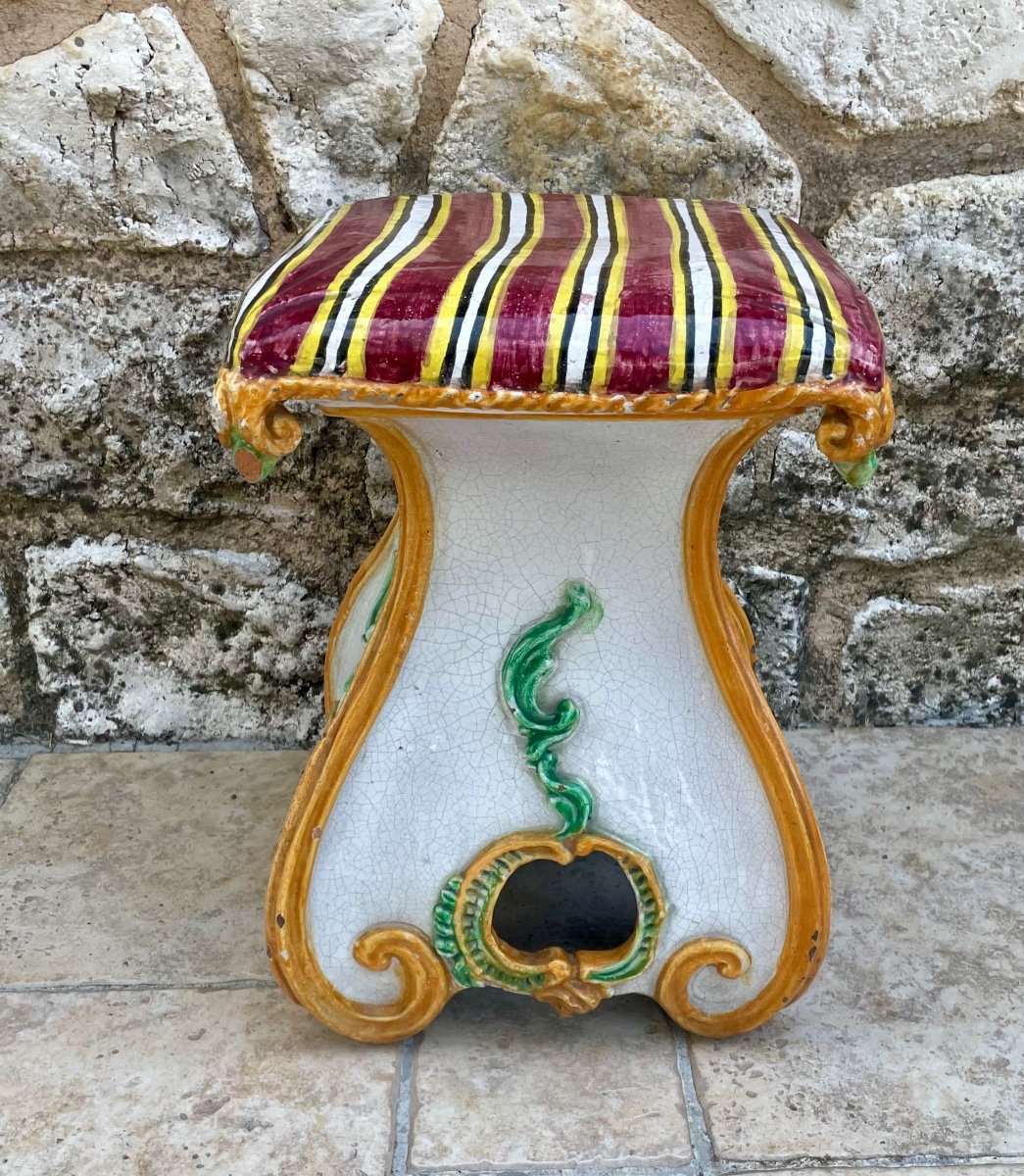 Little Stool In Hand-painted Polychrome Céramique .20 Th - Century.-photo-4