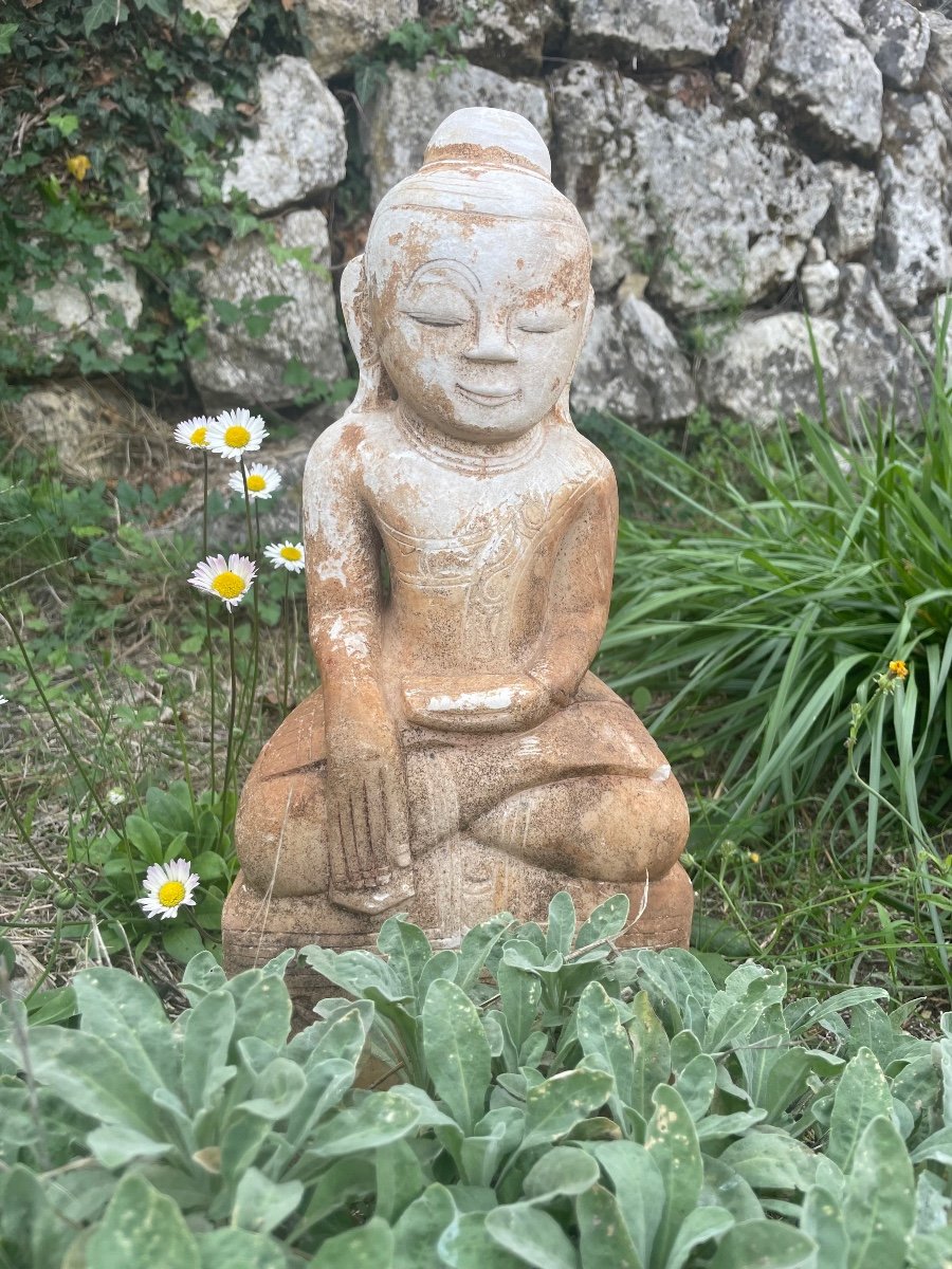 Paire De Sculptures De Bouddha En Albâtre -photo-4