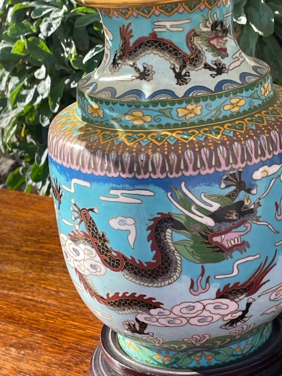 Lampe En Porcelaine Chinoise Avec Son Abat Jour En Peau époque XXeme Siècle -photo-6