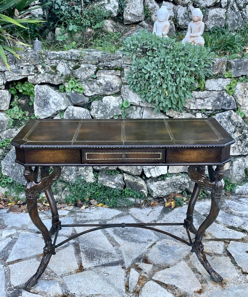 Magnifique Bureau  en Fonte et bois Avec Sa Chaise à  Décor De Sphinges  XXeme Eme Siècle -photo-3
