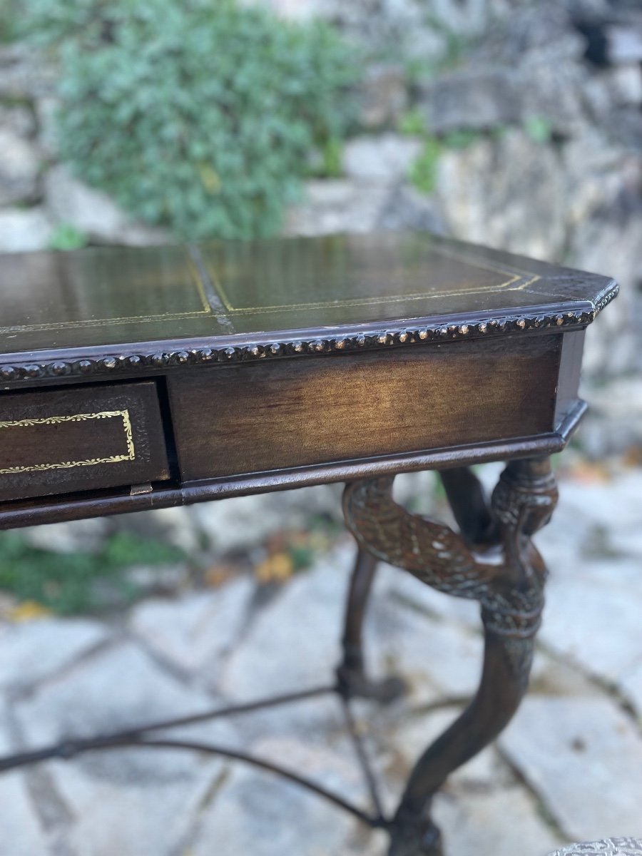 Magnifique Bureau  en Fonte et bois Avec Sa Chaise à  Décor De Sphinges  XXeme Eme Siècle -photo-1
