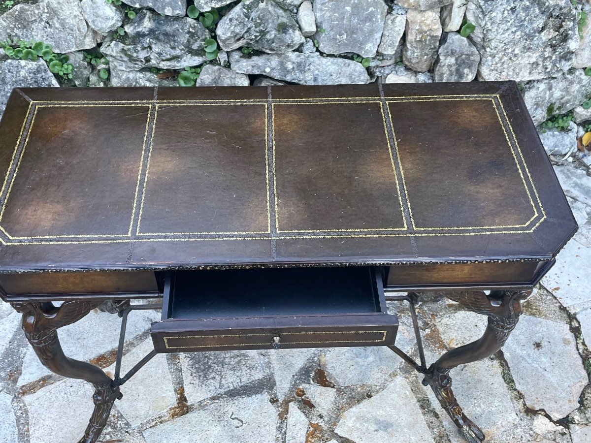Magnifique Bureau  en Fonte et bois Avec Sa Chaise à  Décor De Sphinges  XXeme Eme Siècle -photo-5