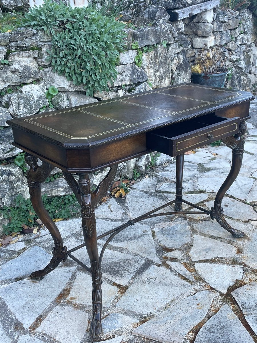 Magnifique Bureau  en Fonte et bois Avec Sa Chaise à  Décor De Sphinges  XXeme Eme Siècle -photo-6
