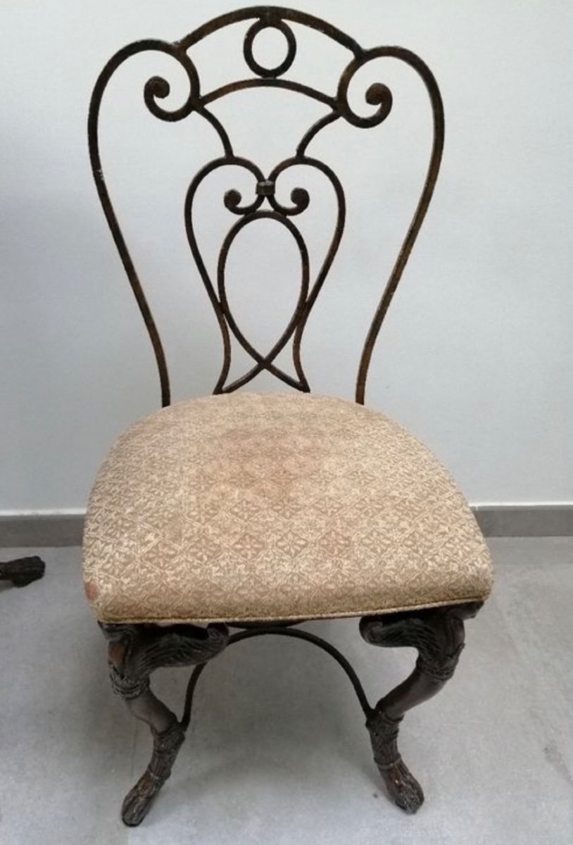 Magnifique Bureau  en Fonte et bois Avec Sa Chaise à  Décor De Sphinges  XXeme Eme Siècle -photo-7