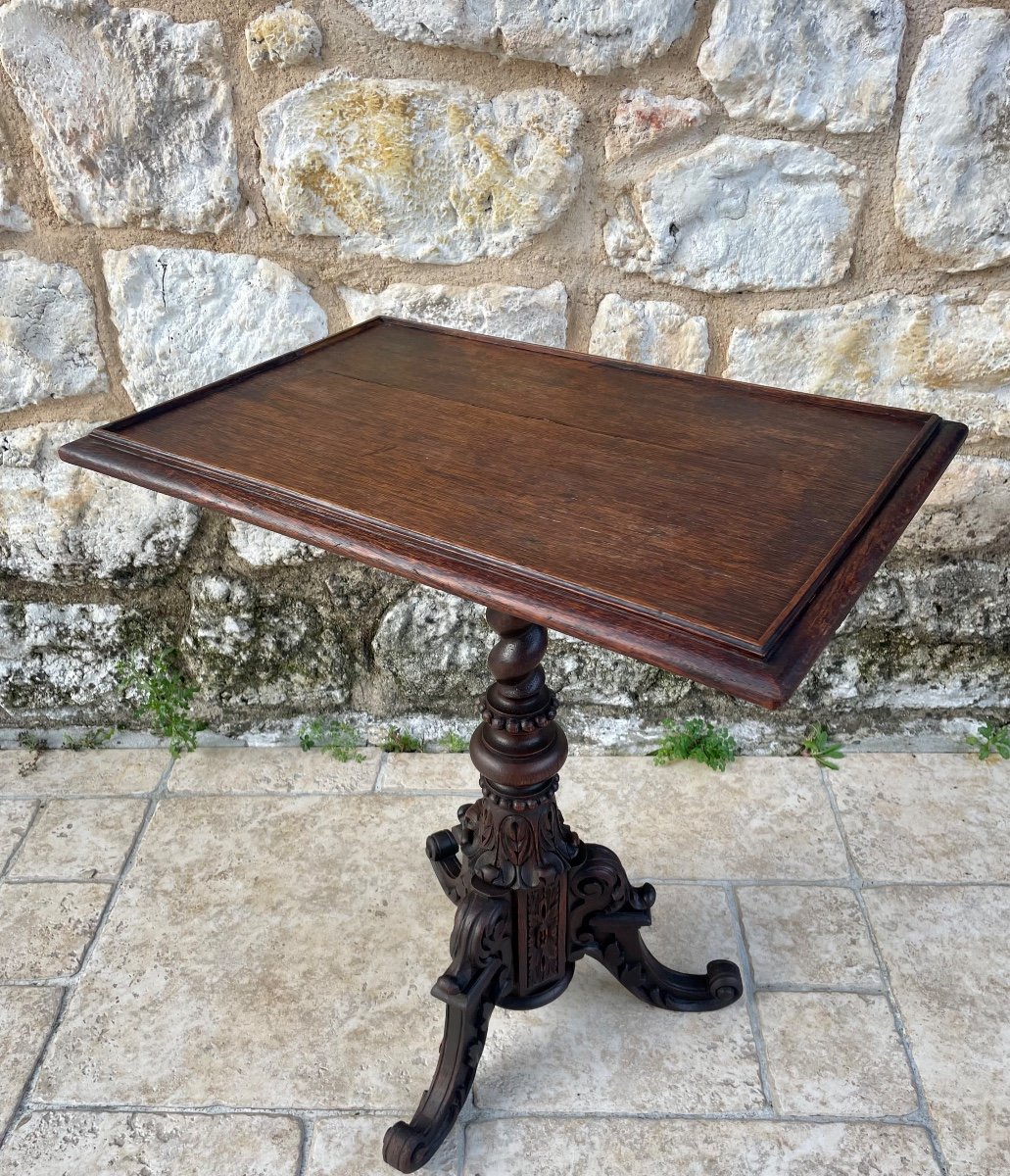 Tripod Pedestal Table In Solid Oak, 19th Century-photo-3