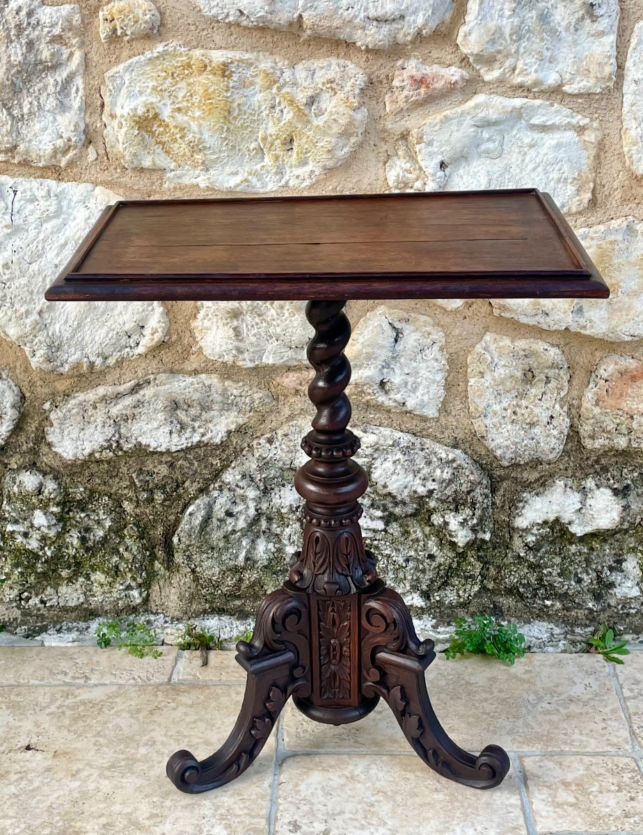 Tripod Pedestal Table In Solid Oak, 19th Century-photo-1