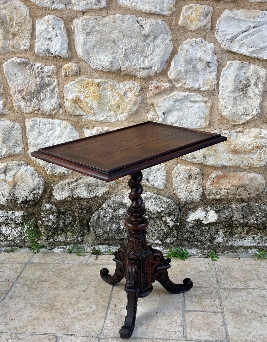 Tripod Pedestal Table In Solid Oak, 19th Century-photo-2