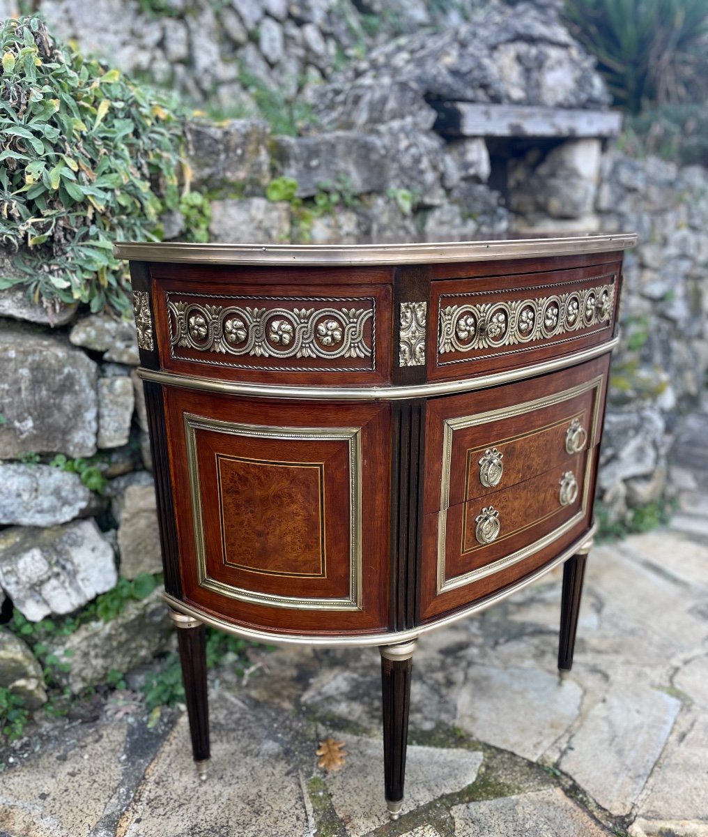 Half Moon Commode In Mahogany And Bronze Louis XVI Style 20th Century -photo-3