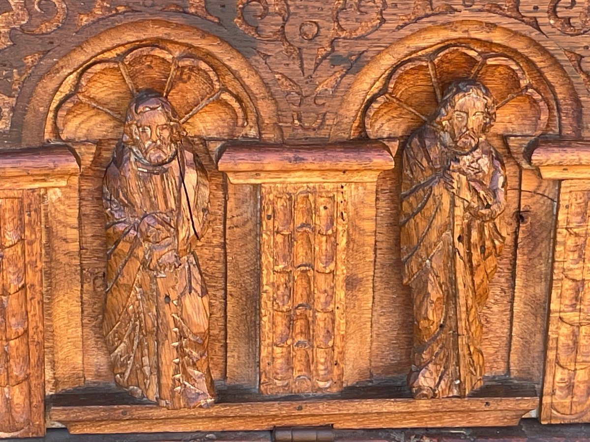Coffre En Chêne Massif Richement Sculpté D’époque XVII Eme Siècle -photo-7